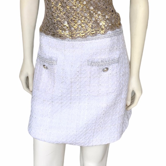 ❌SOLD❌Zara Cream Tweed Silver White Sparkle Skirt - Picture 5 of 8